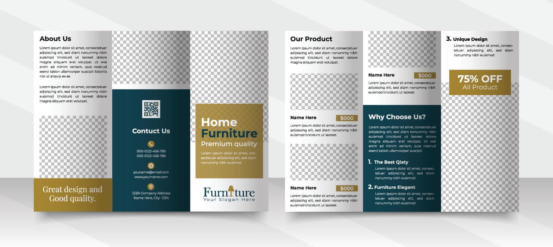 Interior Trifold Brochure Layout For Furniture vector