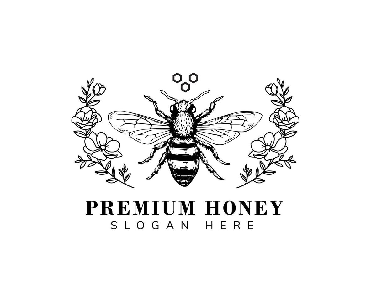 honey bee vintage logo template design vector