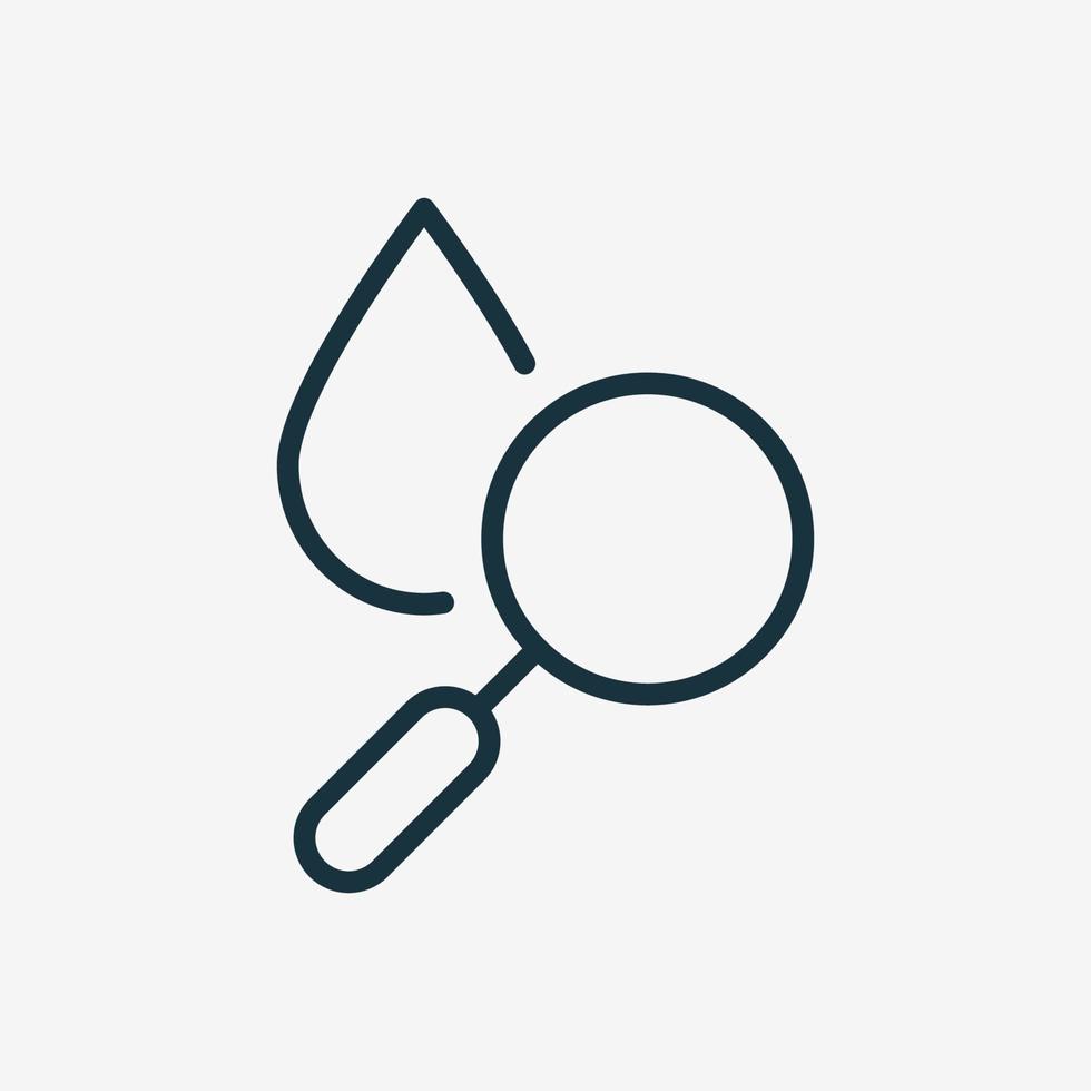 Research Water Quality Linear Icon. Magnifying Glass with Drop Water Line Pictogram. Laboratory Microbiology Test for Bacteria. Analysis Quality of Liquid. Vector illustration.