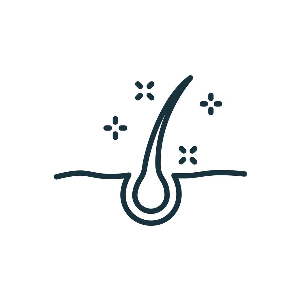 Follicle Shine Concept Line Icon. Hair Shiny with Keratin Effect Linear Pictogram. Glossy Hair Follicle Outline Icon. Isolated Vector Illustration.