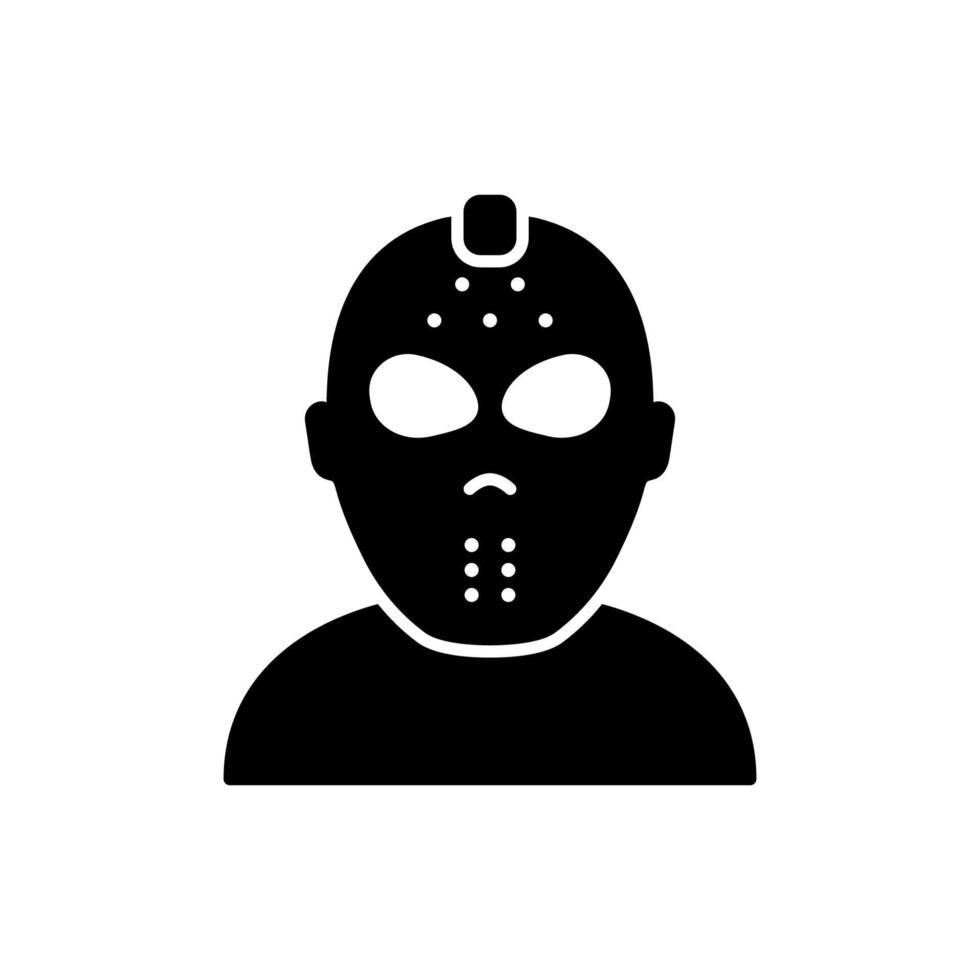 Scary Black Jason Mask for Halloween Party Silhouette Icon. Dark Hockey Helmet for Goalie Safety Glyph Pictogram. Jason Mask Symbol of 13th Friday Icon. Isolated Vector Illustration.