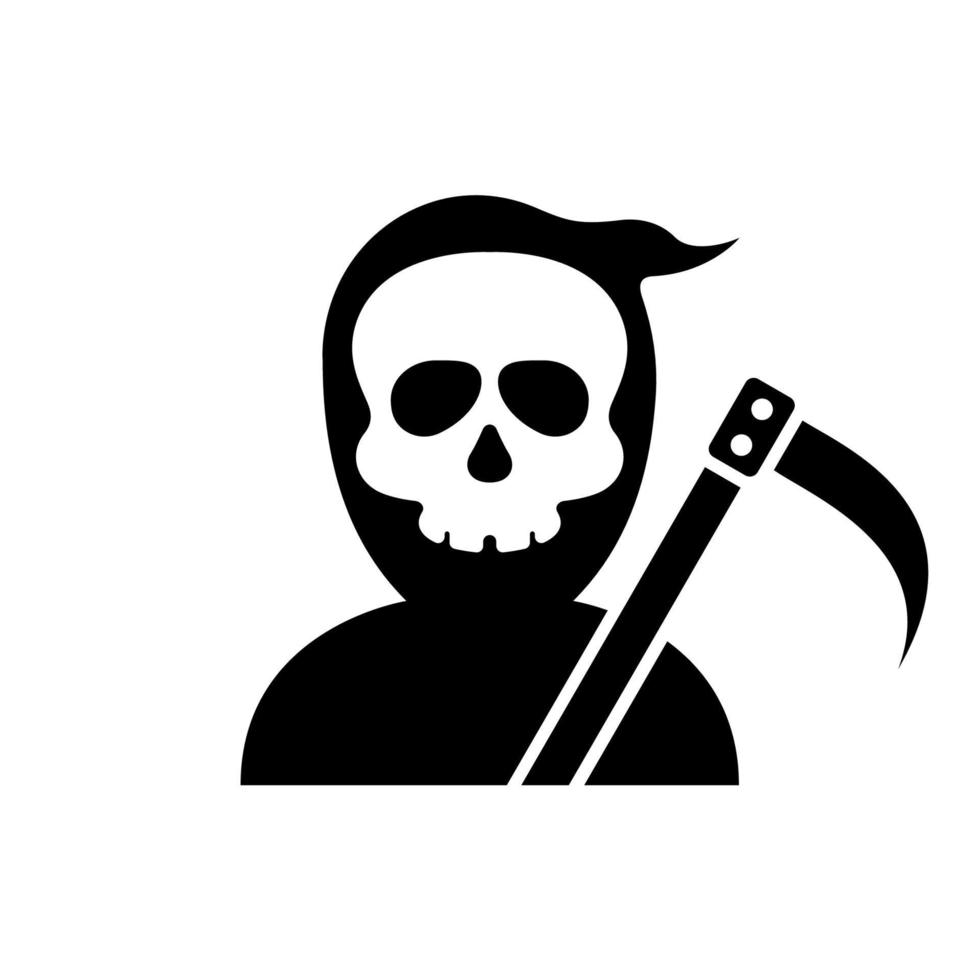 Grim Reaper Halloween Character Silhouette Icon. Scary Human Skeleton in Robe with Scythe Glyph Pictogram. Funny Black Costume of Grim Reaper for Halloween Icon. Isolated Vector Illustration.