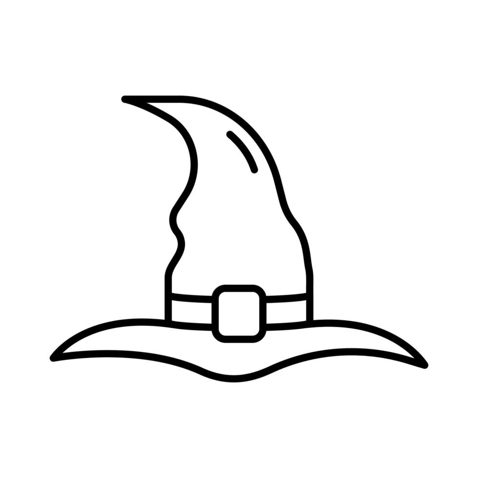 Black Witch Hat for Halloween Line Icon. Wizard Magic Pointy Cap for Party 31 October Pictogram. Accessory for Magician on Celebration Halloween Outline Icon. Editable Stroke. Vector Illustration.