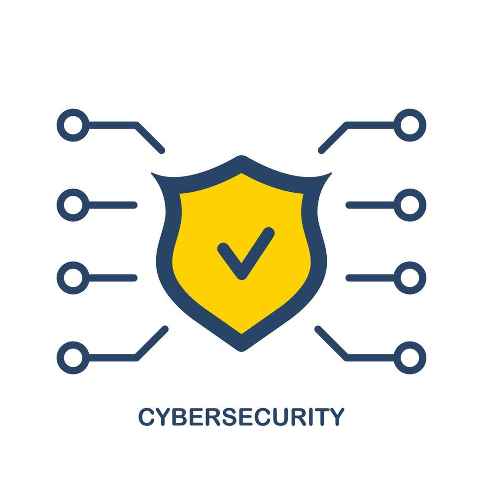 Cybersecurity Icon. Shield with Checkmark Cyber Secure Concept. Data Protection Logo. Approved Safety Tech Information Pictogram. Software Secure. Isolated Vector Illustration.