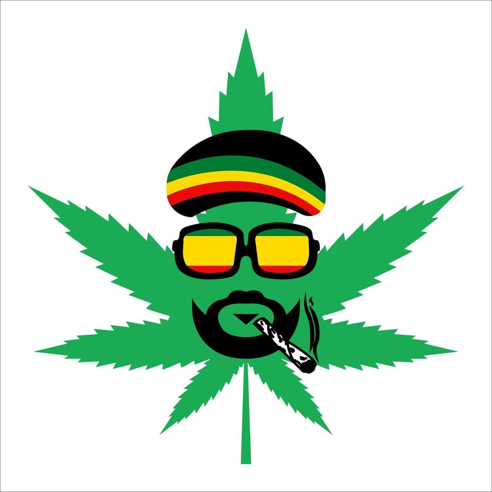 Cannabis or marijuana green vector leaf. Jamaican rasta hat