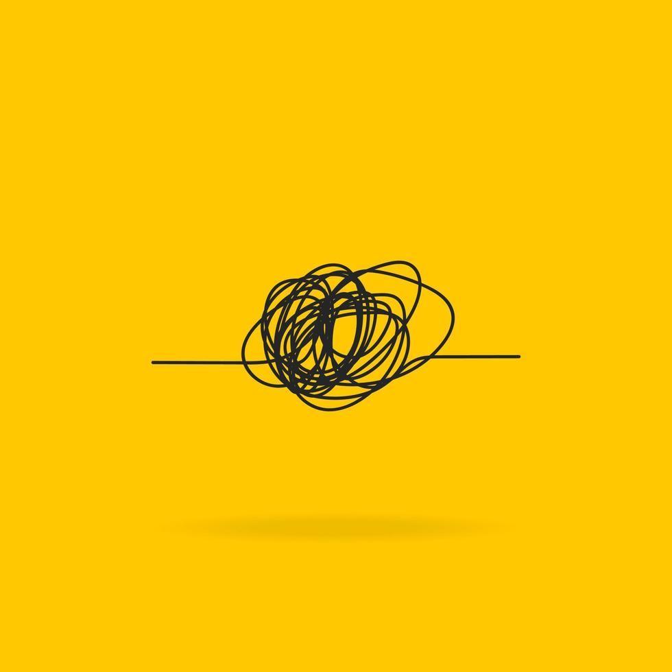 Chaos icon. Ball of thread line icon with scribble. Hand drawn scrawled sketch. Tangled ball of thread. Vector