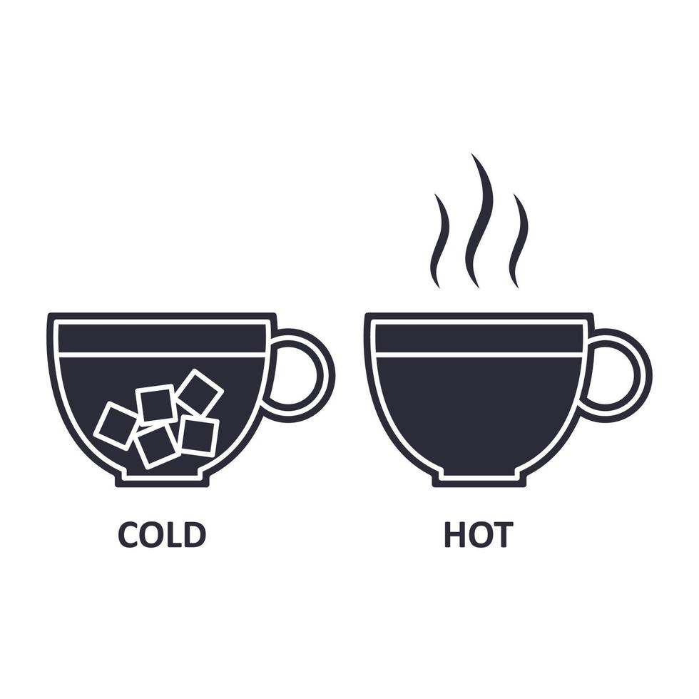 icono de taza fría y caliente. vapor y hielo. bebida helada y caliente. vector