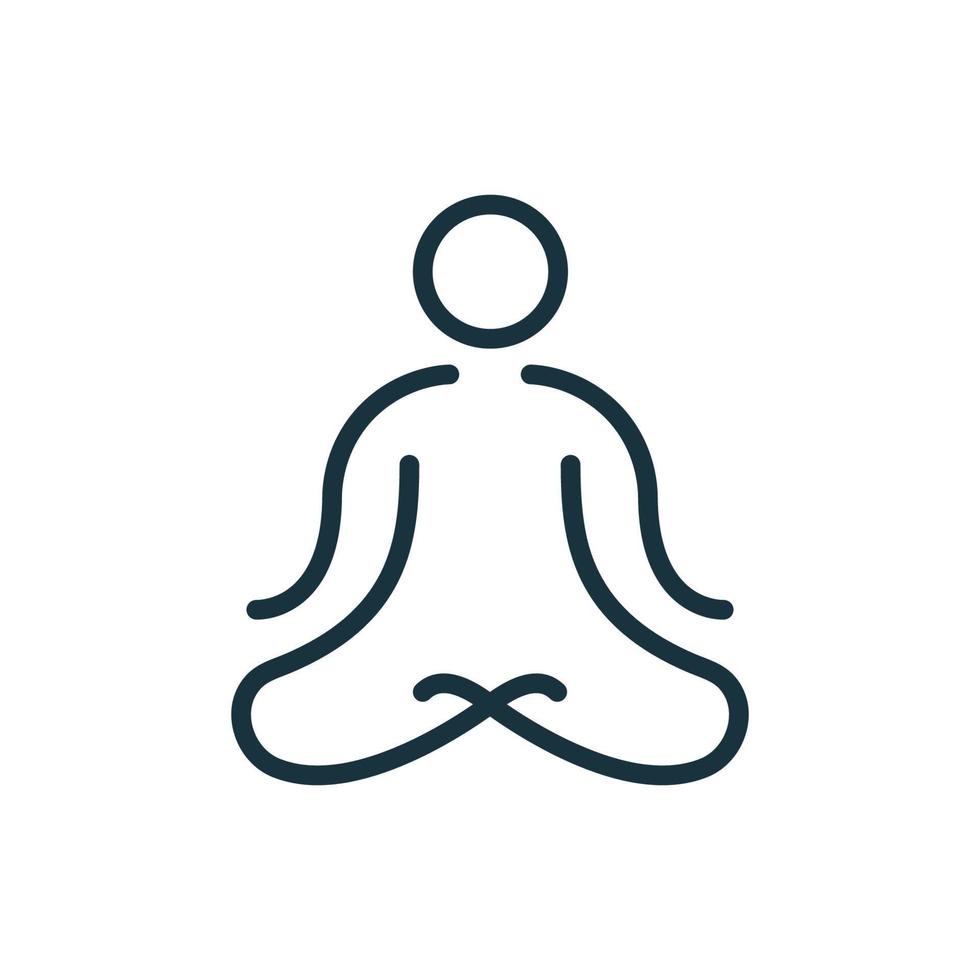 Meditation, Yoga Line Icon. Man Sitting in Lotus Position Linear Pictogram. Time to Relax Concept. Mental and Body Calm Outline Icon. Isolated Vector Illustration.