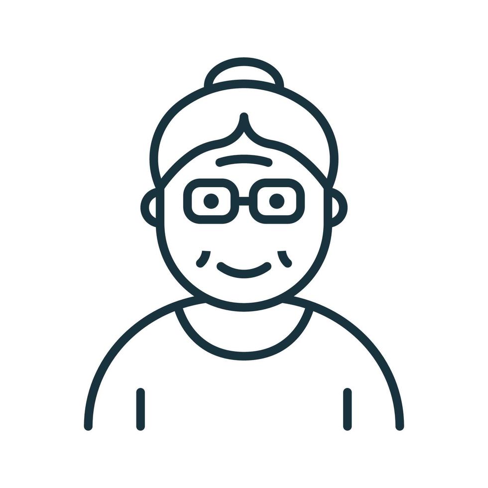 Old Senior Person Line Icon. Happy Elder Lady Linear Pictogram. Old Grandmother Outline Icon. Retirement Concept. Isolated Vector Illustration.