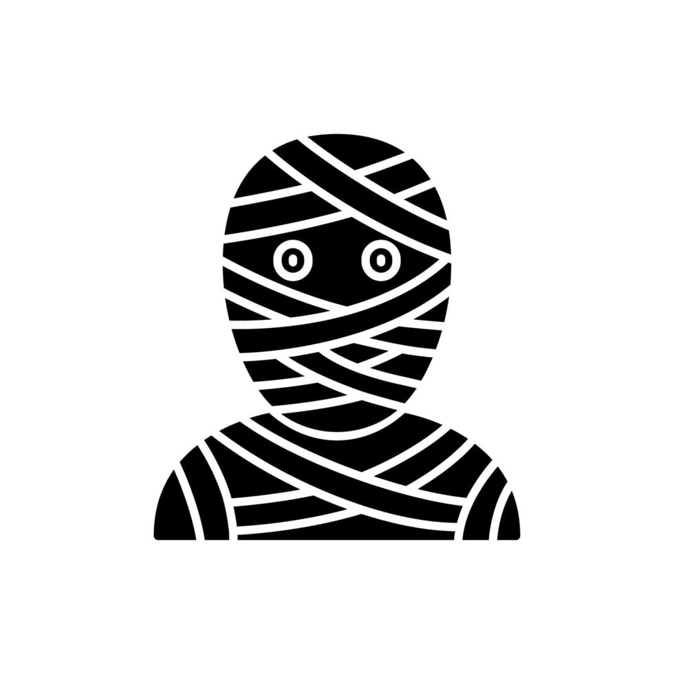 Funny Halloween Mummy Silhouette Icon. Spooky Undead in Bandage Glyph Pictogram. Cute Costume of Mummy for Halloween Party Icon. Horrible Monster in Wrap. Isolated Vector Illustration.