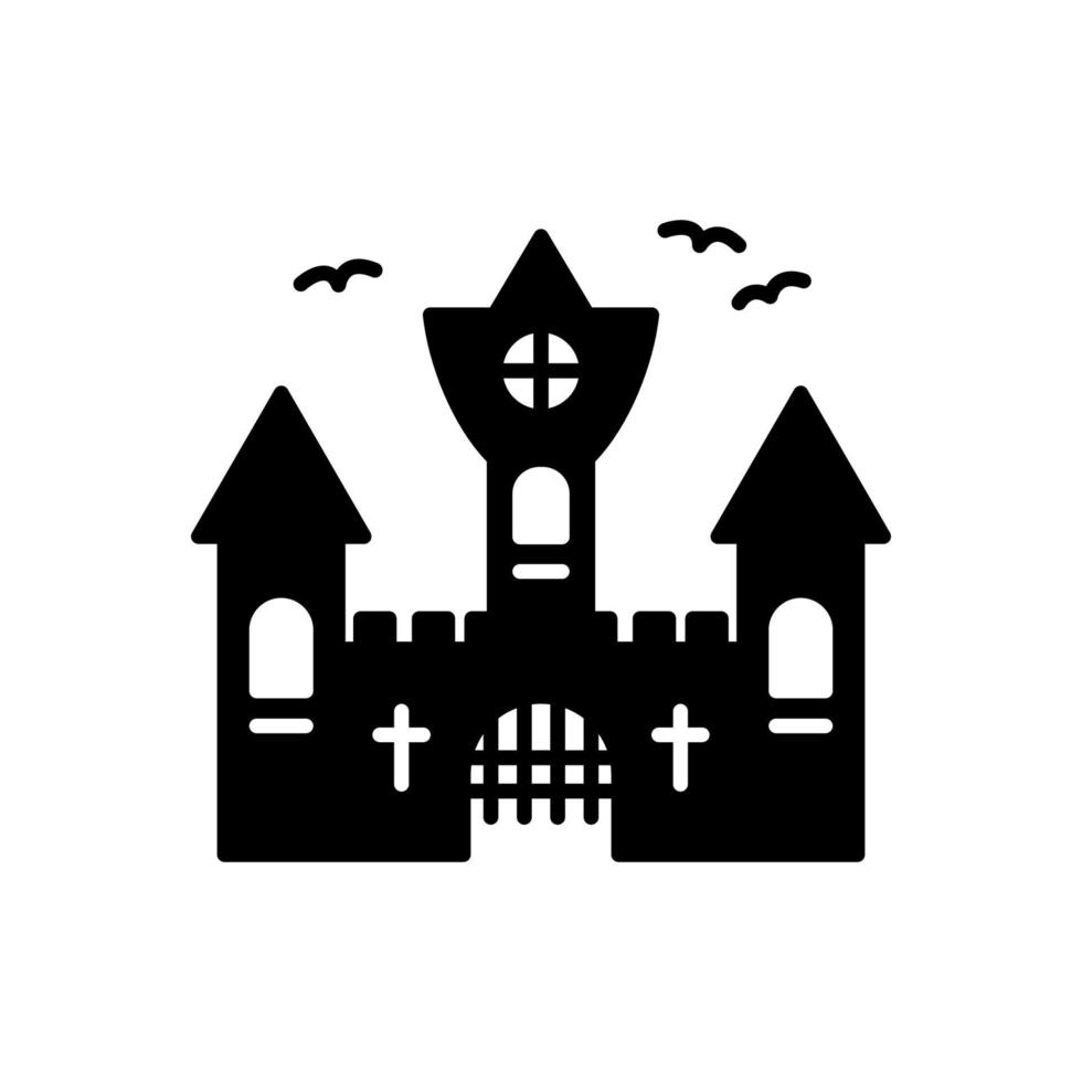 icono de silueta de castillo de Drácula vampiro. pictograma de glifo de castillo espeluznante gótico de halloween. antiguo y aterrador castillo oscuro para el icono de la celebración de Halloween. ilustración vectorial vector