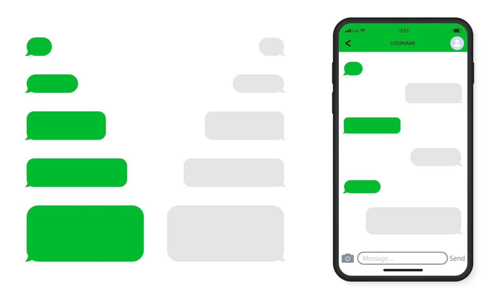 Template of Messenger Chat in Mobile Phone. Mockup of Smartphone and Empty Talk Speech Bubble Icon. Interface of Mobile App. Isolated Vector Illustration.