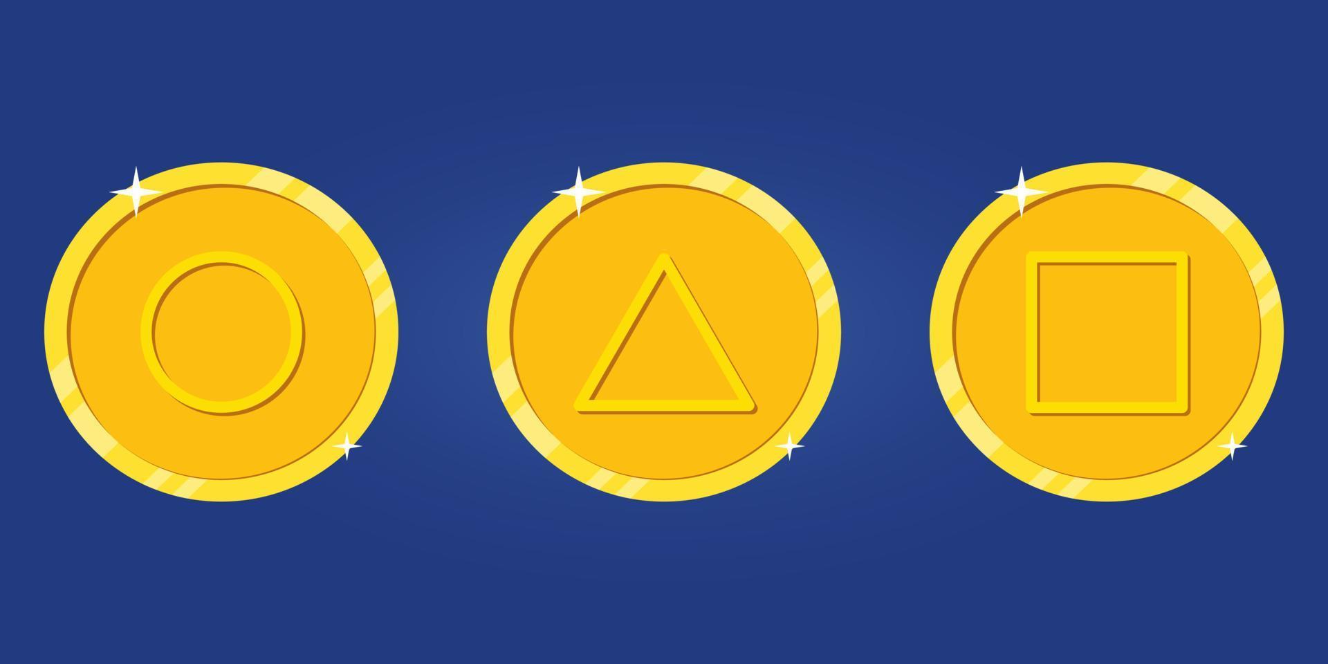 Set of Golden Coin with Circle, Triangle, Square Sign. Isolated Vector Illustration.