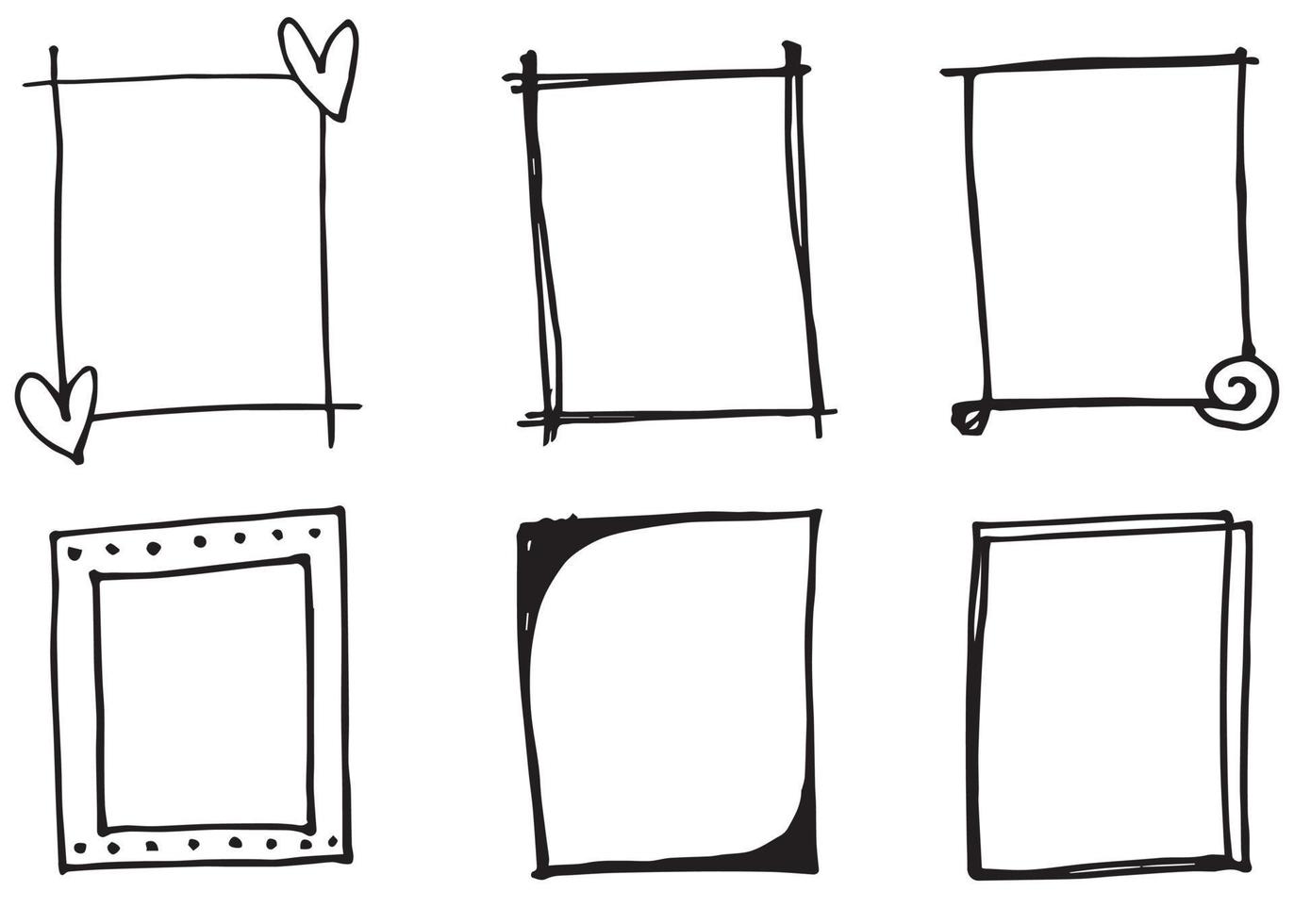 hand drawn Set of black and white doodle rectangle frames vector