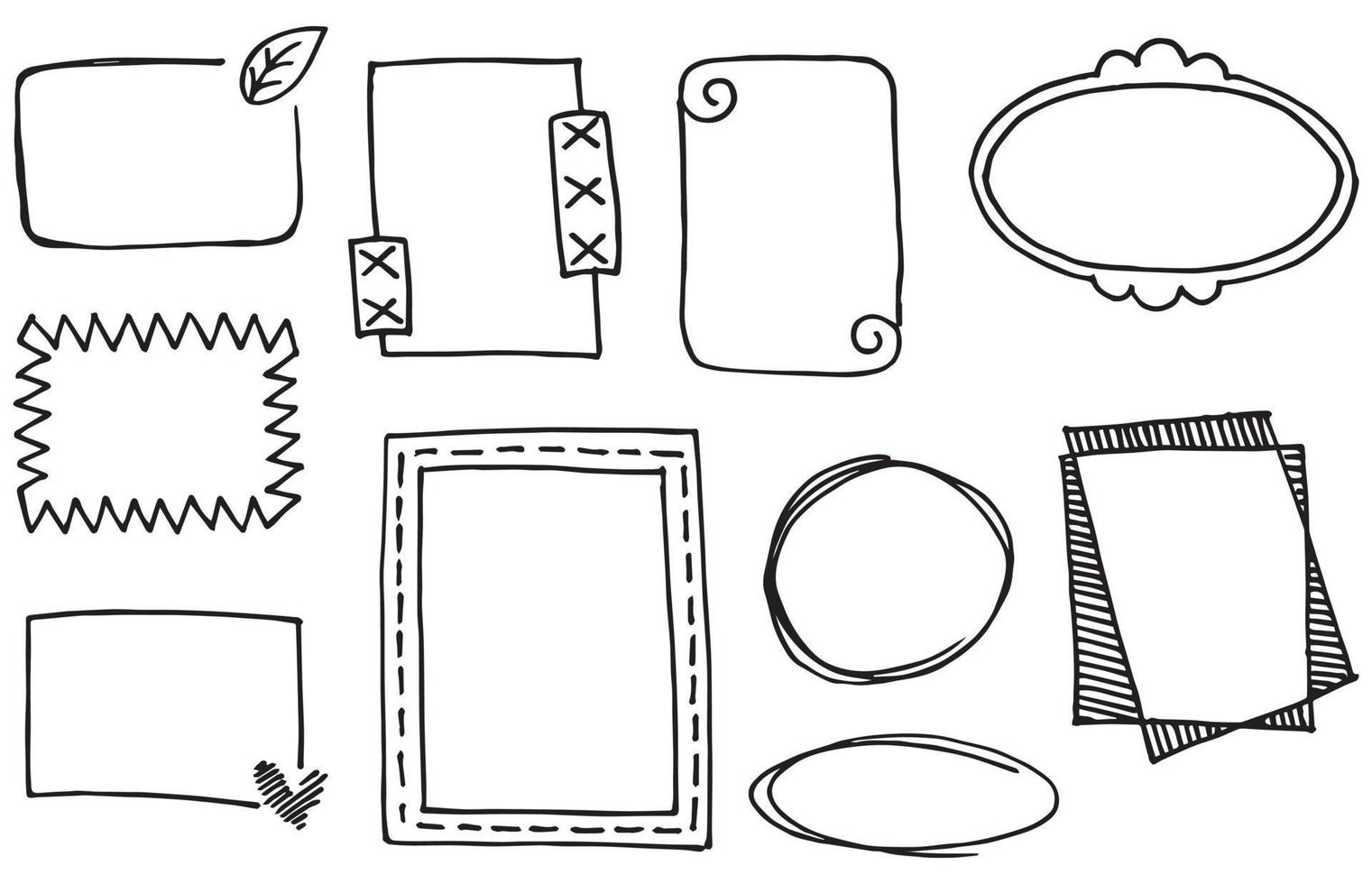 hand drawn Set of black and white doodle rectangle frames vector