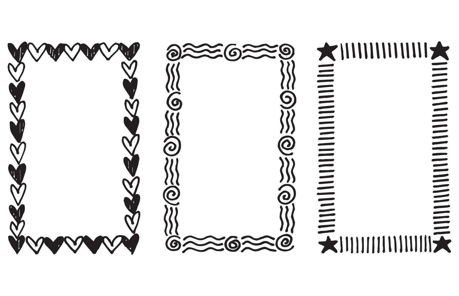 hand drawn Set of black and white doodle rectangle frames vector