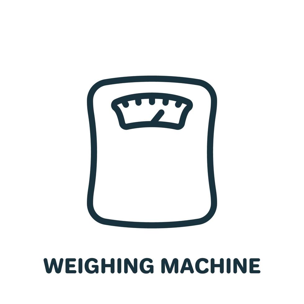 Weighing Machine Line Icon. Weight Control Concept Linear Pictogram. Bathroom Floor Scales Outline Icon. Isolated Vector Illustration.