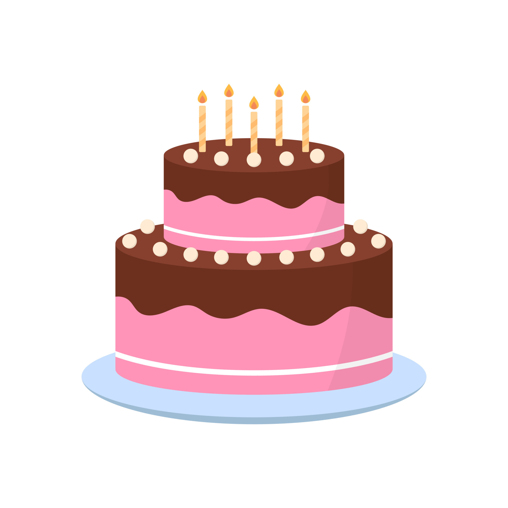 Pink Cute Cake with Icing Chocolate Cream on Plate for Birthday