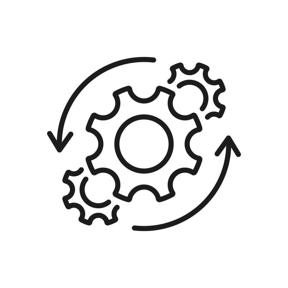 Gear and Round Arrow Business Technology Process Thin Line Icon. Workflow Cog Wheel Symbol Linear Pictogram. Circle Gear Work Progress Outline Icon. Isolated Vector Illustration.