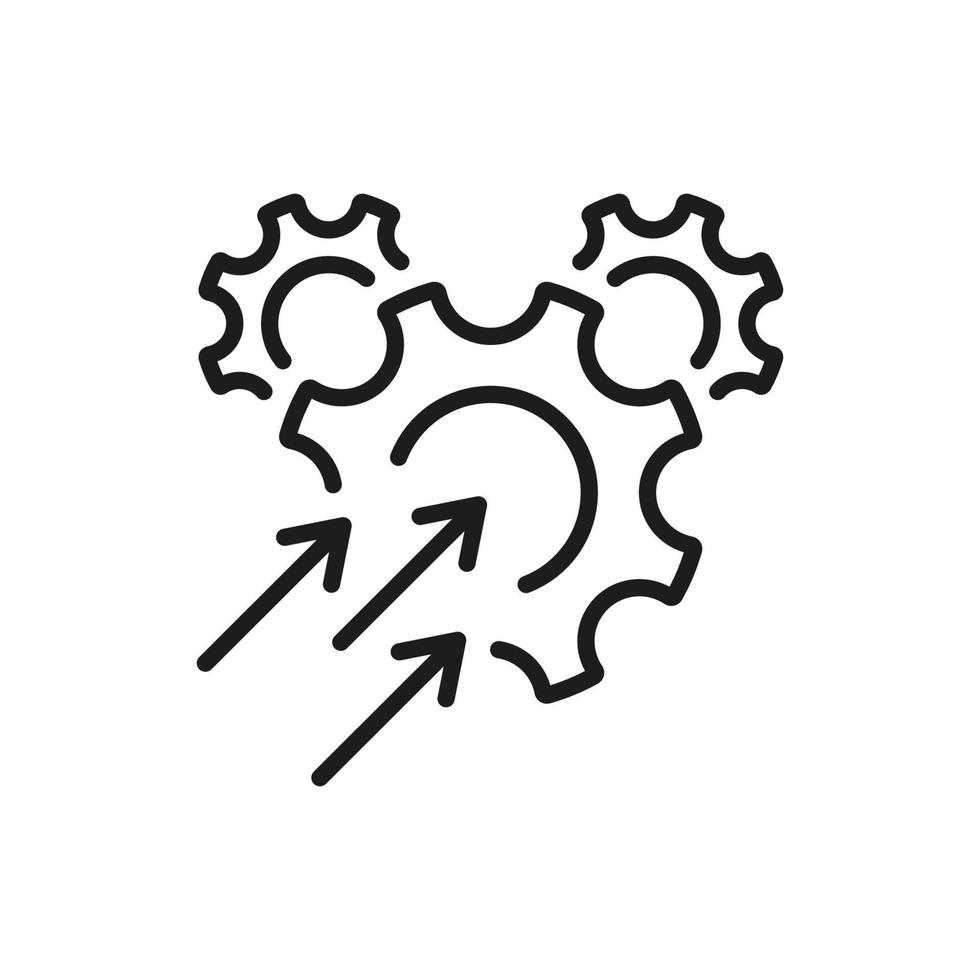 Operational Production Growth Line Icon. Gear with Increase Arrow Pictogram. Productivity Industry Process Outline Icon. Business Efficacy Optimize. Isolated Vector Illustration.