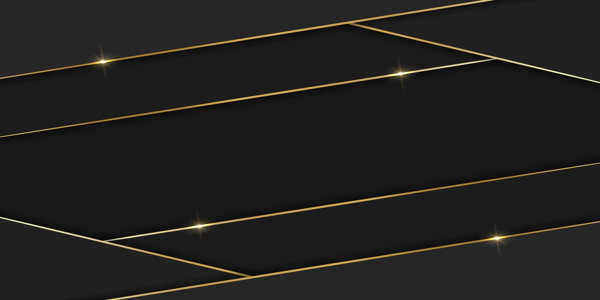 Metal Black Background with Golden Lines. Dark Template with Shiny Gold Lines. Steel Futuristic Background with Glossy Lines. Abstract Modern Design with Gold Stripe. Vector Illustration.