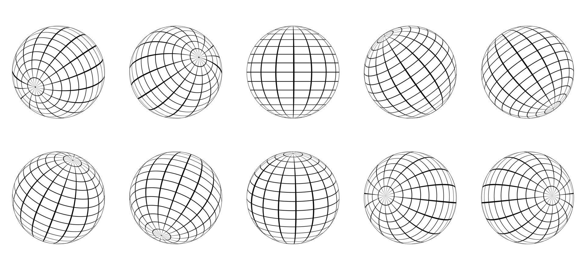 Globe Grid Sphere Set. 3D Wire Global Earth Latitude, Longitude