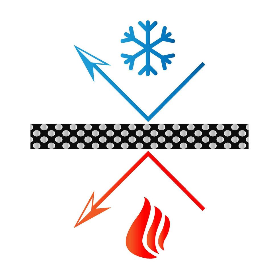 Reflective surface icon. Heat preservation material. Snowflake and fire vector