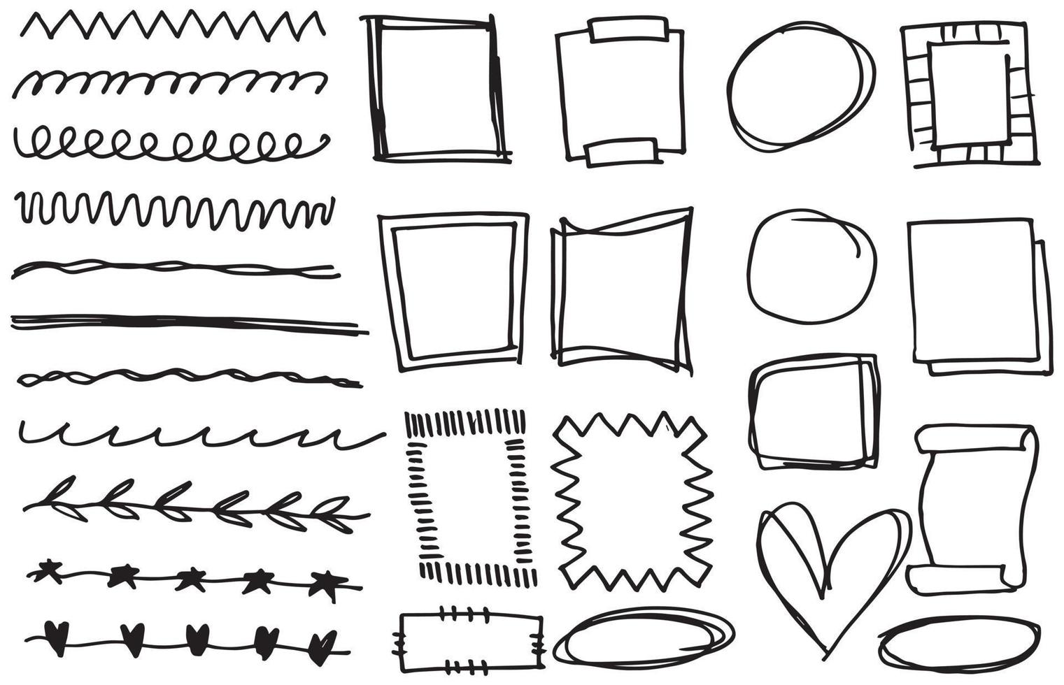 hand drawn Set of black and white doodle rectangle frames vector