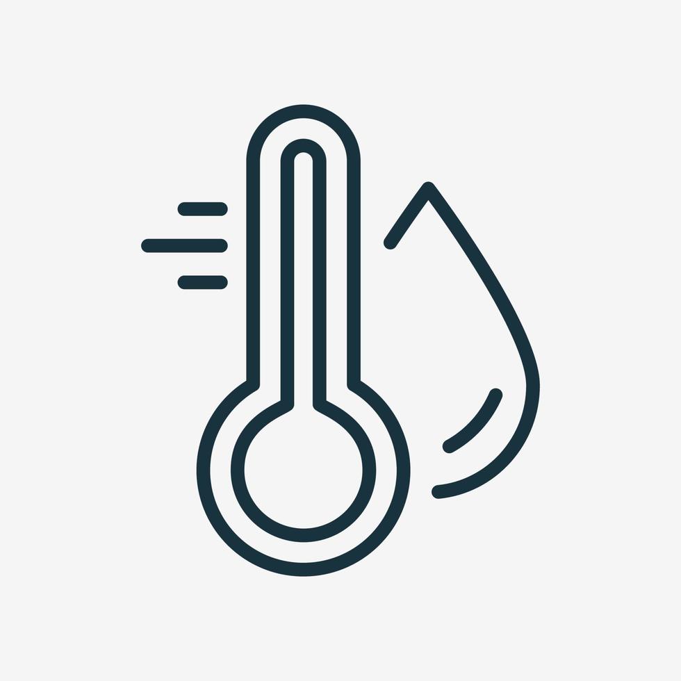 Water Temperature Indicator Line Icon. Mercury thermometer and Water Drop Linear Pictogram. Temperature and Humidity Level Outline Icon. Isolated Vector Illustration.