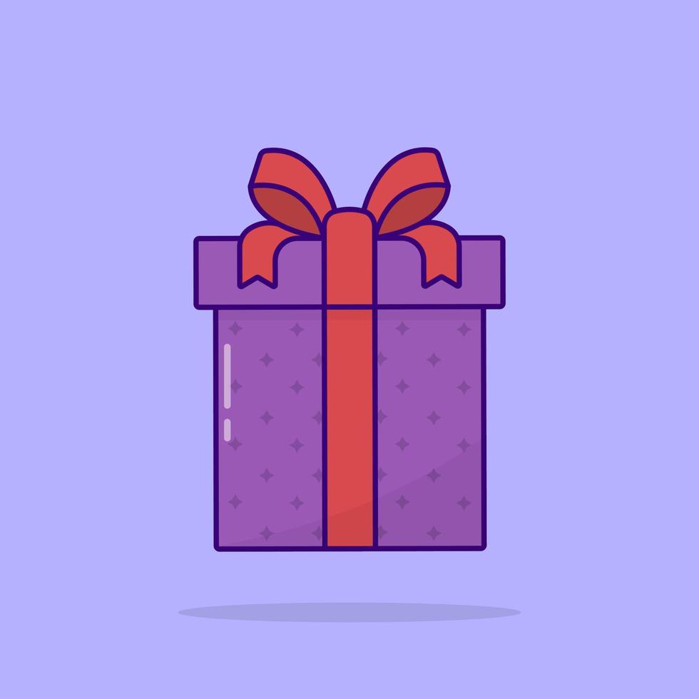 cajas de regalo moradas con lazo de cinta sobre fondo colorido. sorpresa para cumpleaños, navidad, año nuevo, boda, aniversario. presente caja envuelta. estilo de dibujos animados plana. ilustración vectorial aislada. vector