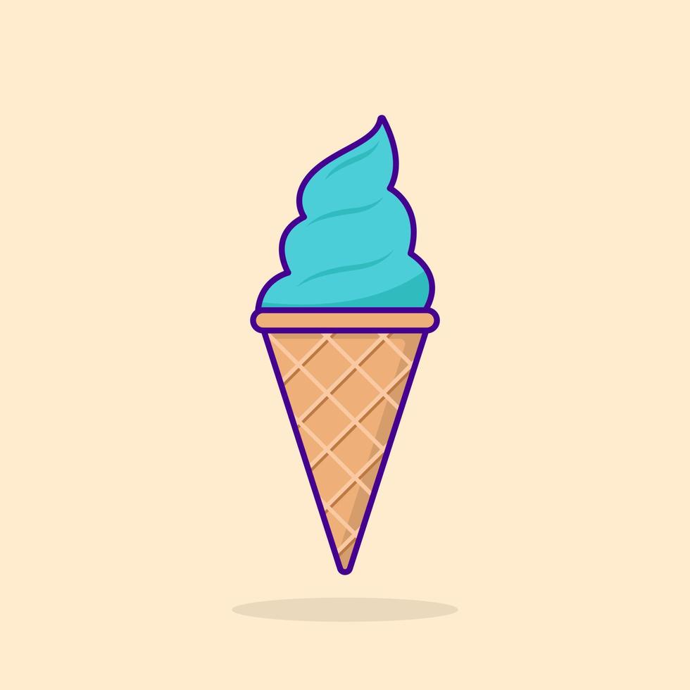 Ice Cream Waffle Cone Illustration. Summer Ice Cream in Waffle Cone. Frozen Sweet Sundae in Cartoon Style. Isolated Vector. vector