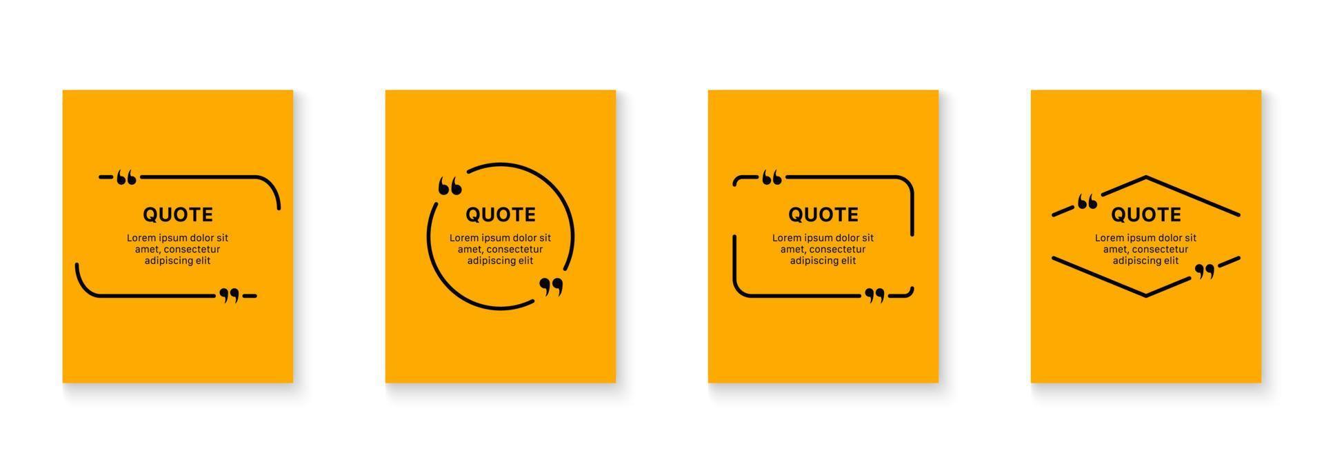 Blank Quote Frames Template. Set of Text Box for Comment or Comment. Empty Speech Bubble for Creative Quotation. Text in Brackets. Orange Textbox. Isolated Vector Illustration.