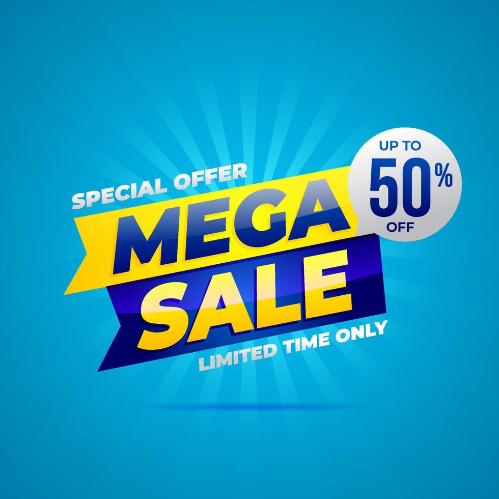 Mega sele banner vector illustration, colorful special offer discount template design for media promotion and business social media post