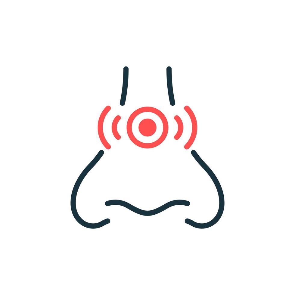 Runny Nose, Congestion Line Icon. Allergy, Rhinitis, Cold Outline Icon. Nasal Sick, Inflammation, Pain Concept Linear Pictogram. Human Nasal Problem. Isolated Vector Illustration.