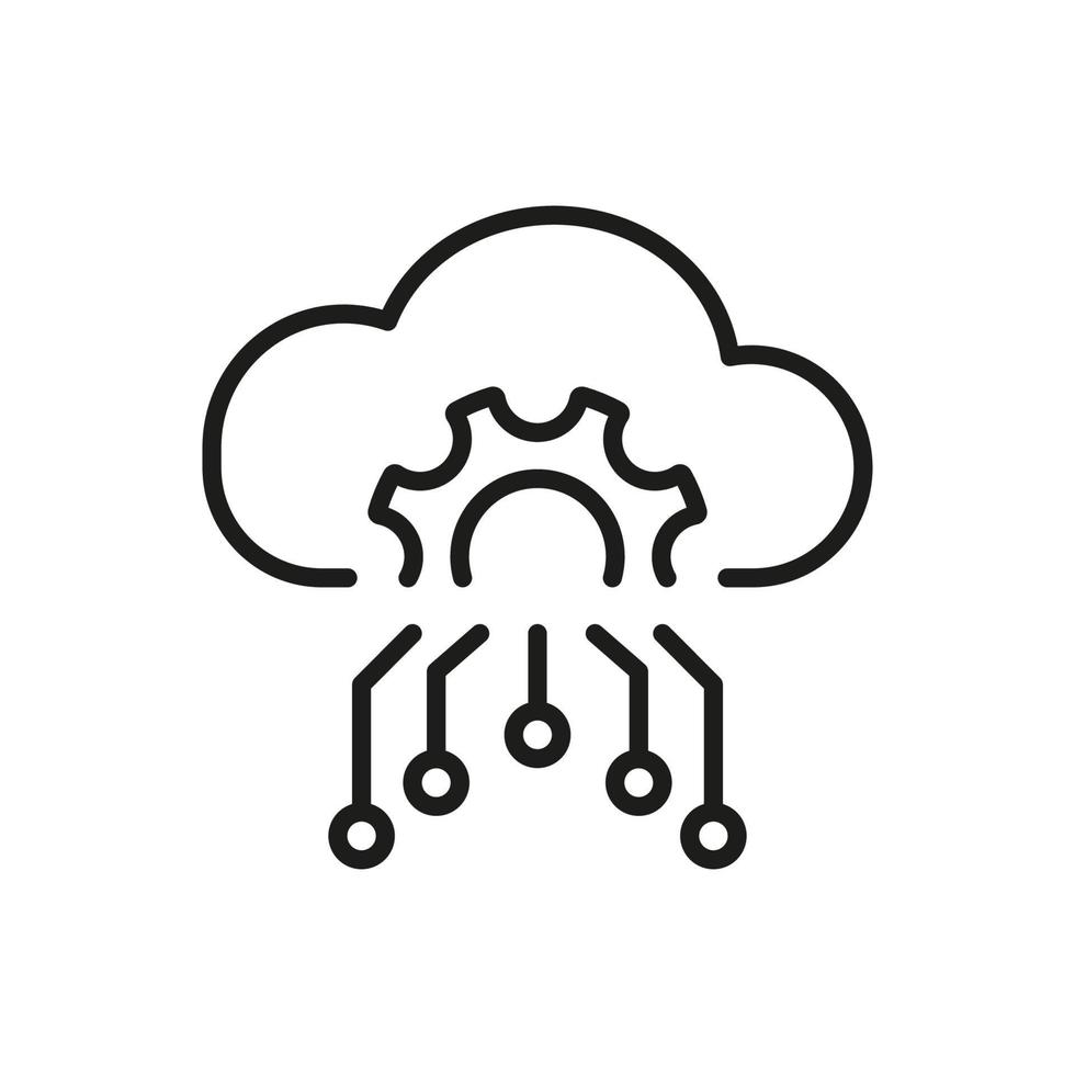 Cloud Server Setting Line Icon. Cloud Computing Configuration Linear Pictogram. Digital Cloud with Gear Configuration Concept Outline Icon. Isolated Vector Illustration.