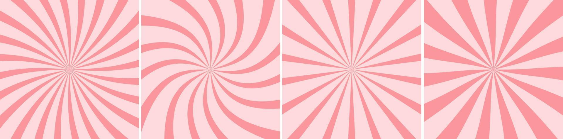 Candy Swirl Pink Background Set. Color Caramel Twirl Pattern. Strawberry, Raspberry Lollipop, Yogurt Twist Template. Abstract Modern Design. Vector Illustration.