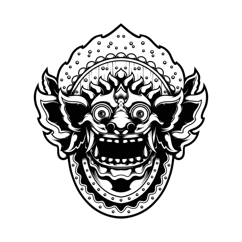 arte lineal de las criaturas de la mitología barong de bali vector