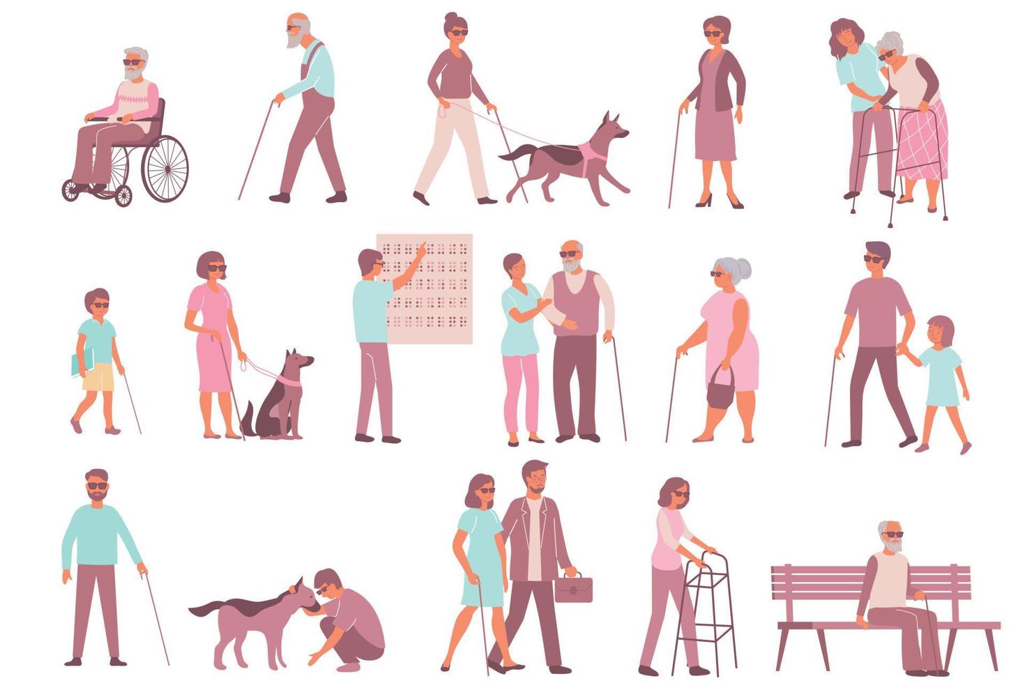 Blind People Icons Collection vector
