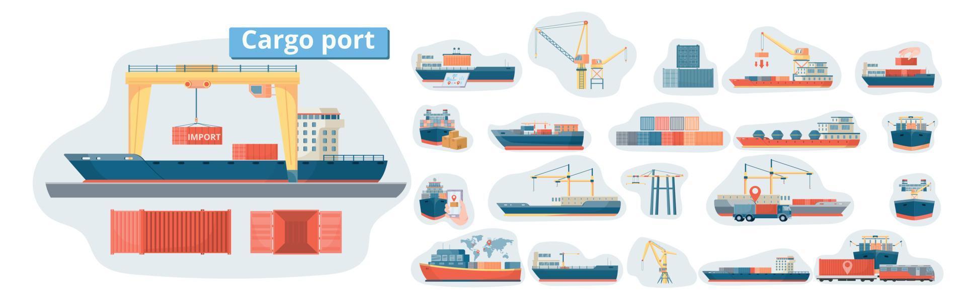 Cargo Port Icon Set vector