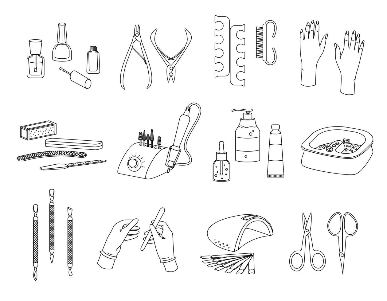 Manicure Outline Icons Collection vector
