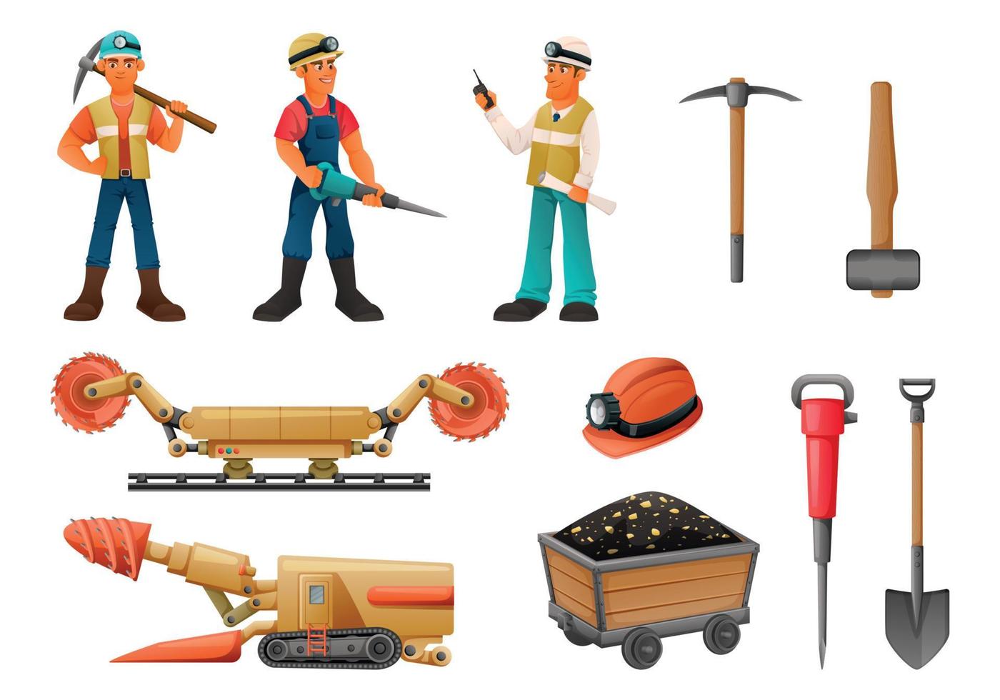 Mining Cartoon Icons Collection vector