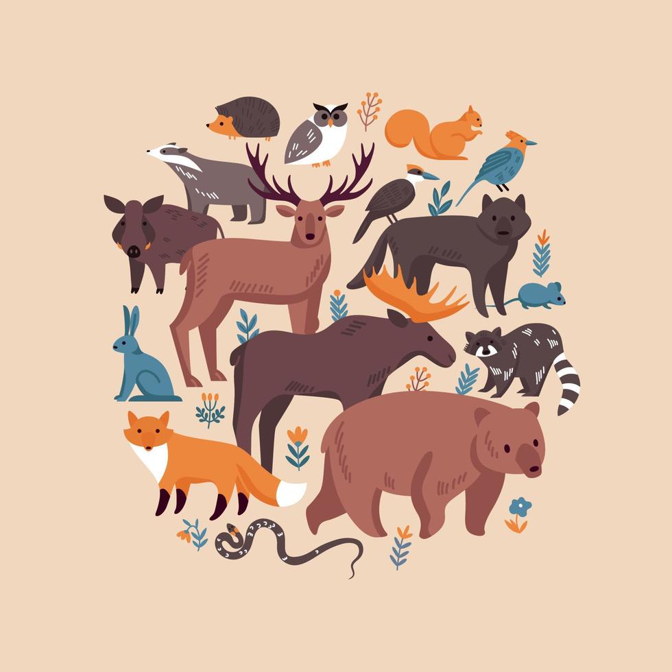 Forest Animals Circle Composition vector