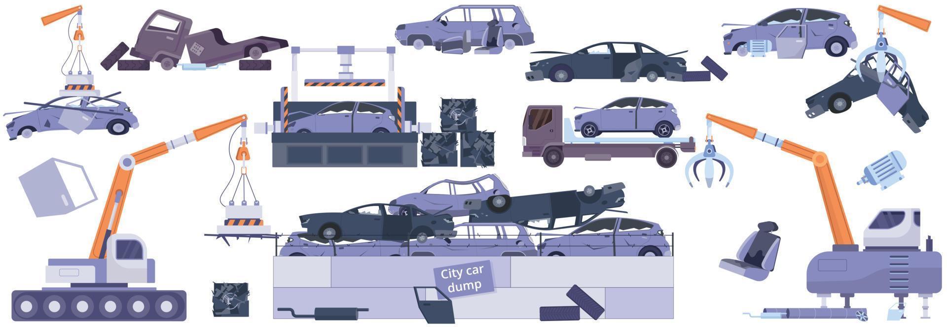 Car Dump Flat Set vector