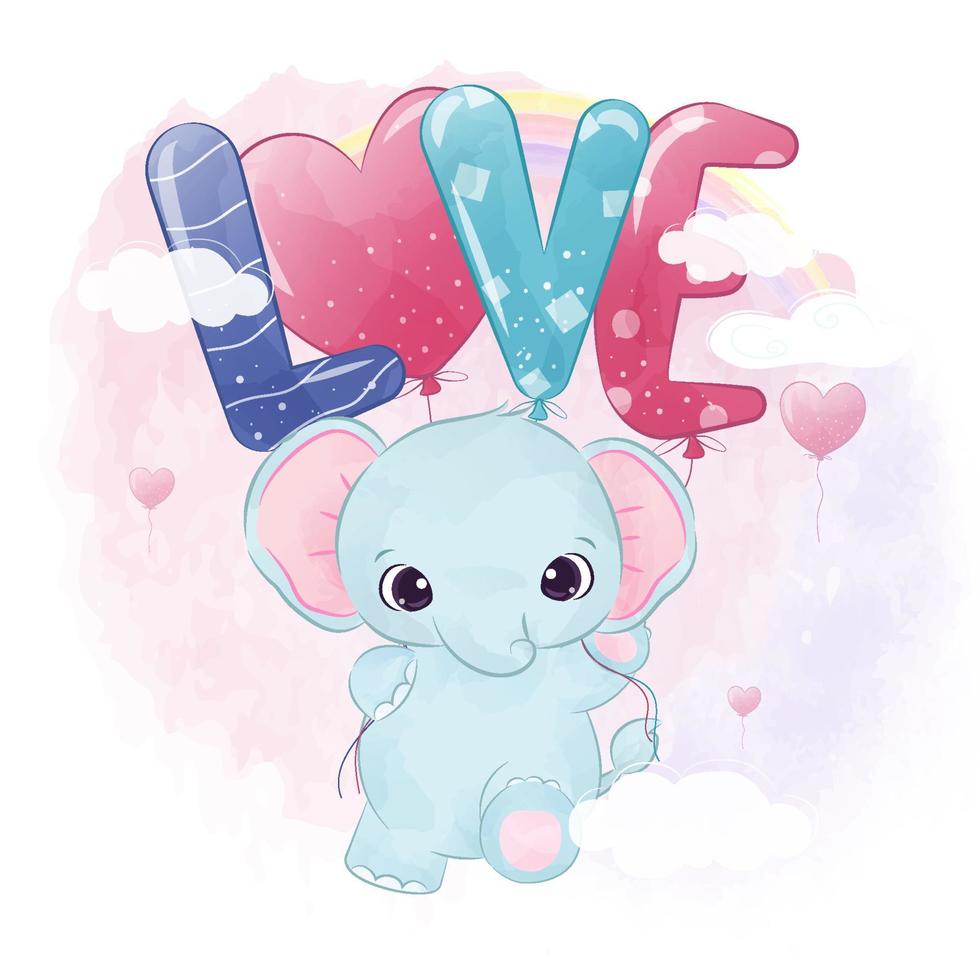 Cute Elephant In Watercolor Illustration vector