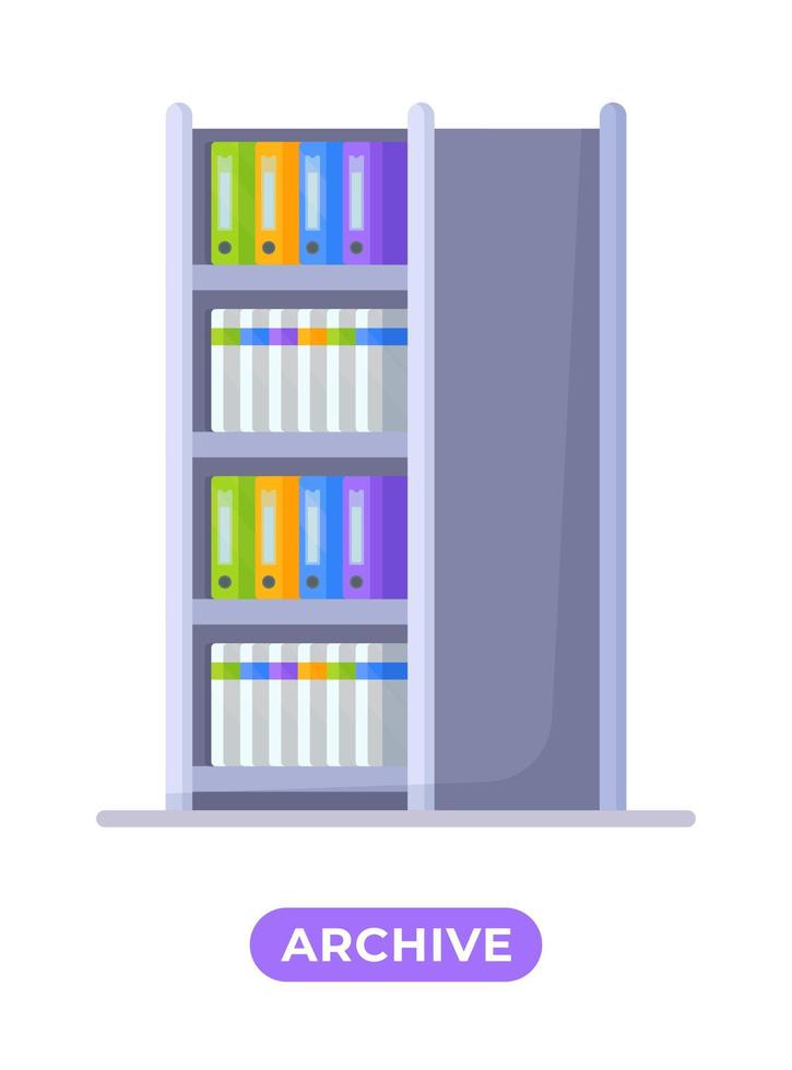 Vector illustration of an archive cabinet with documents and medical records.