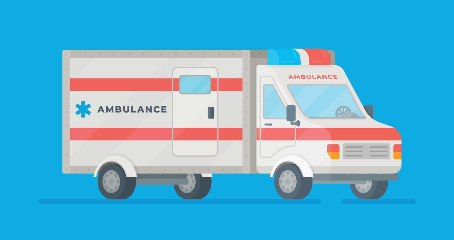 Vector illustration of a medical car on a blue background. Medical evacuation ambulance. First aid.Vector illustration of a medical car on a blue background. Medical evacuation ambulance. First aid.