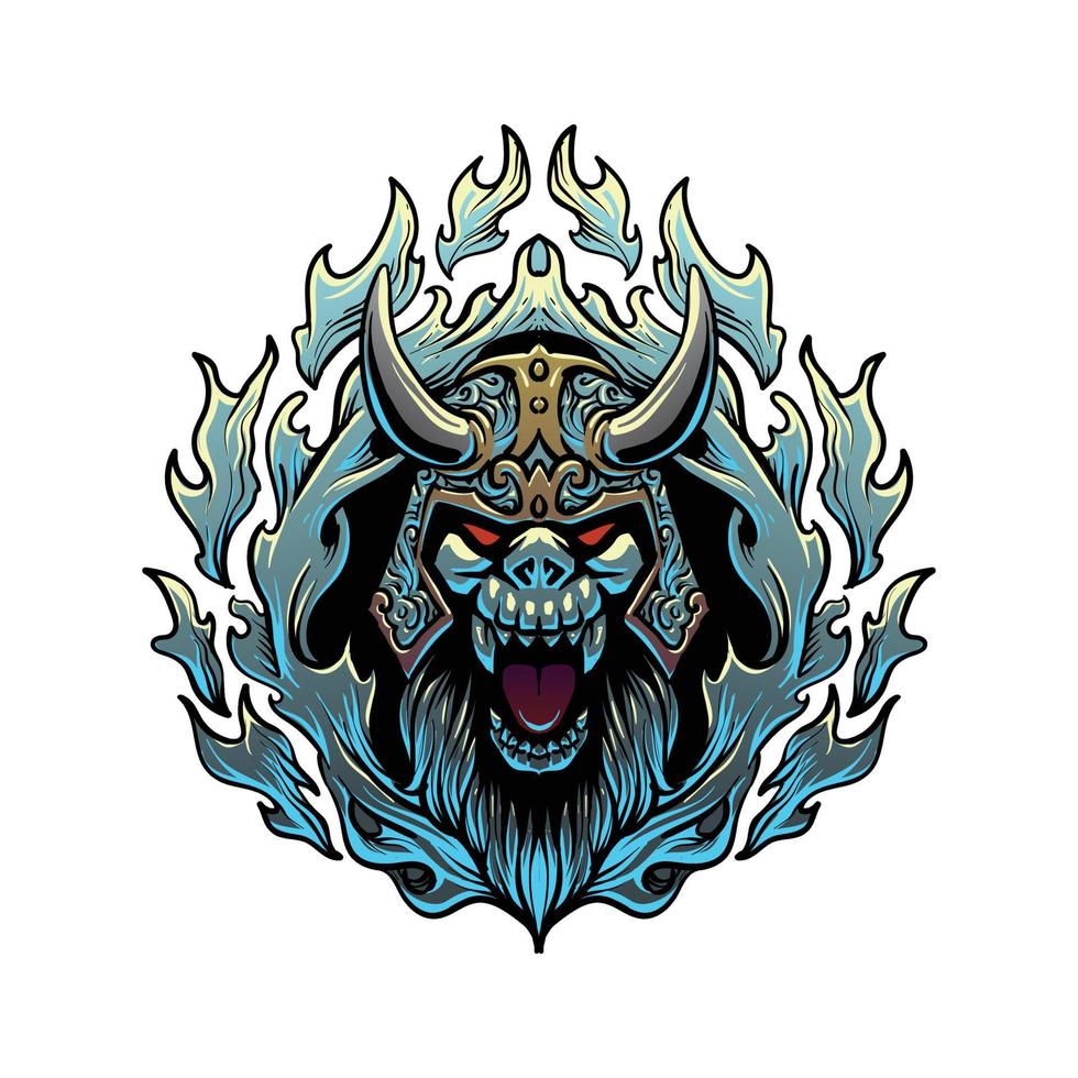 skull head with horn helm illustration vector