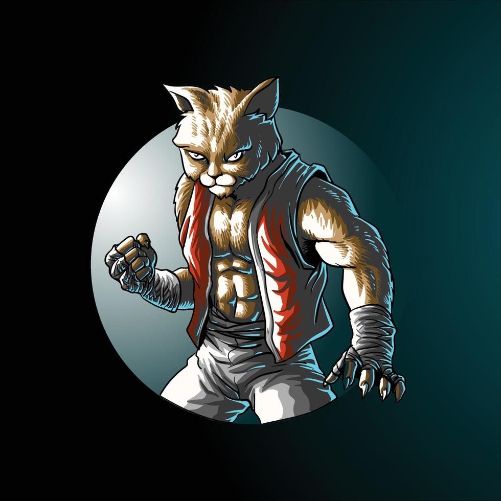 cat fighting fantasy in circle isolated on black vector