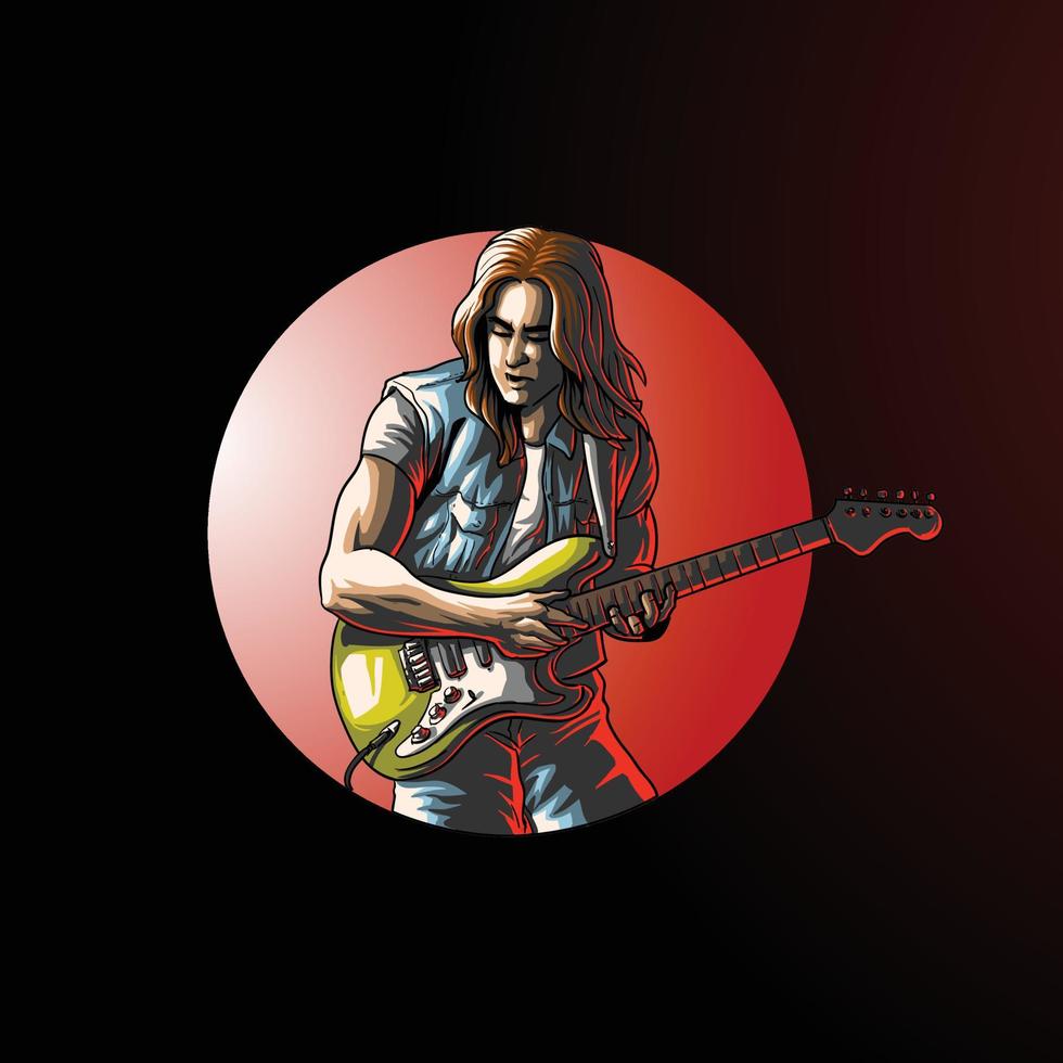 guitarrista músicos rendimiento vector ilustración