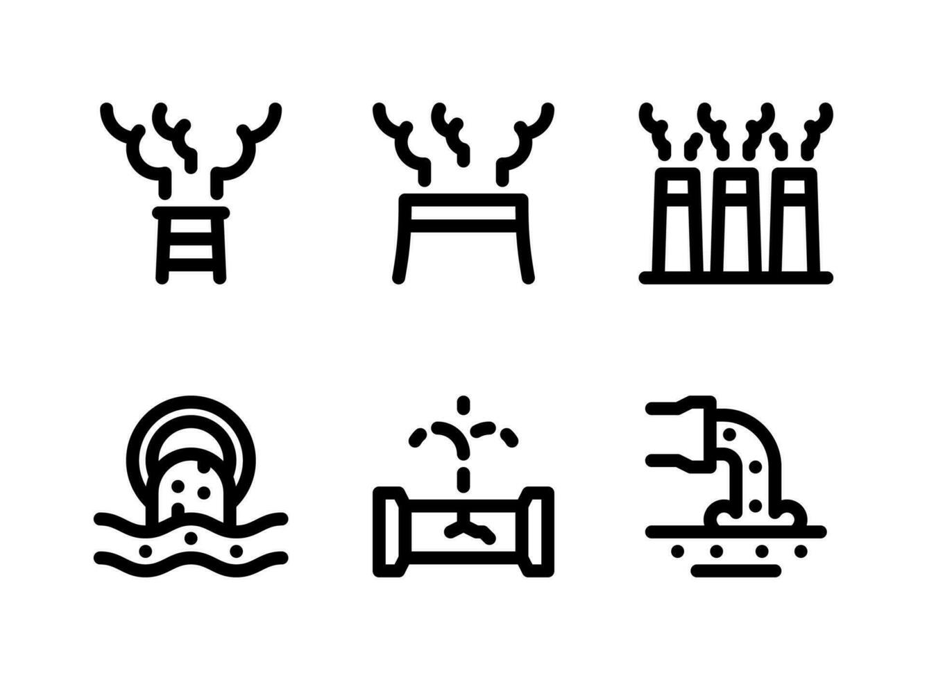 Simple Set of Factory Pollution Related Vector Line Icons. Contains Icons as Air Pollution, Sewer, Pipe Crack and more.